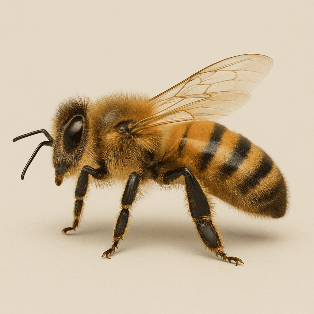 Planche d’identification d’une abeille domestique de profil sur fond neutre
