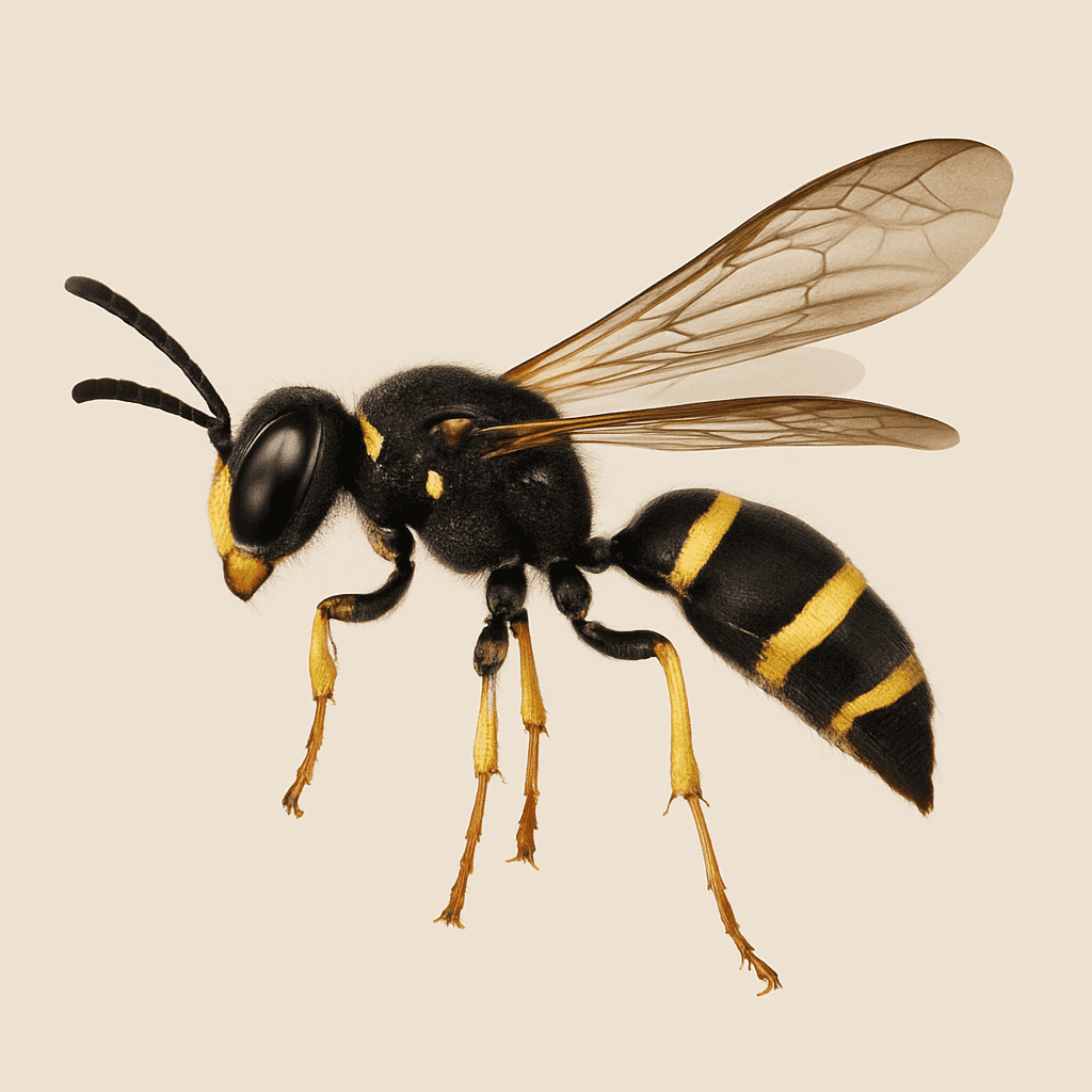 Planche d'identification d'une guêpe maçonne de profil sur fond neutre