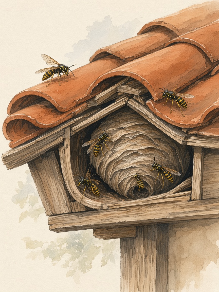 Nid de guêpes sous les tuiles ou dans la toiture : que faire ?