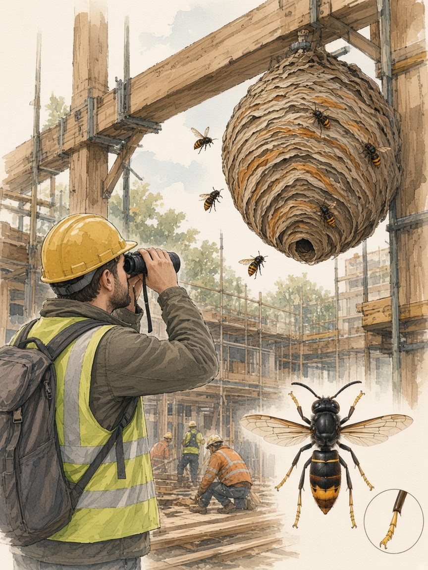 Nid de frelons découvert sur un chantier : procédure de sécurisation